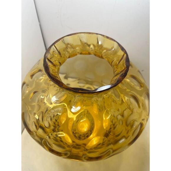 Vintage Mid Century Modern Amber Yellow Bubble Coin Dot Art Glass Vase 8” Tall - Picture 4 of 4